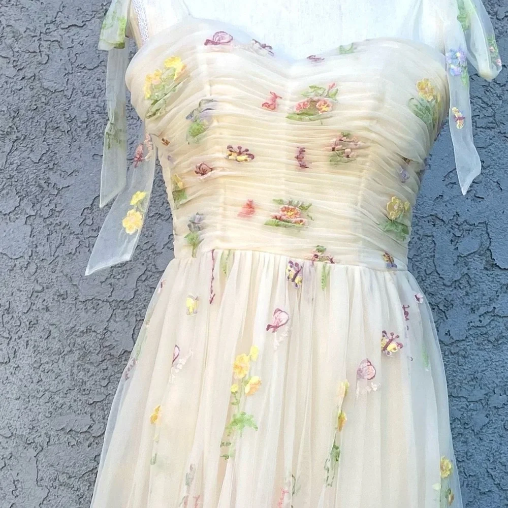 Tulle A-Line Spaghetti Straps Prom Dress Princess Embroidered Sz 4 - Picture 9 of 11